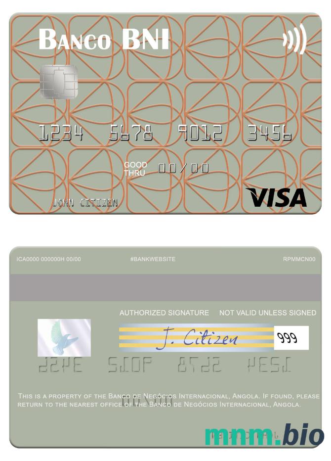 Angola Banco de Negócios Internacional przykład karty visa w formacie PSD